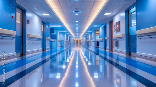 Wallpaper Mural Pristine Hospital Corridor with Blue Accents Torontodigital.ca