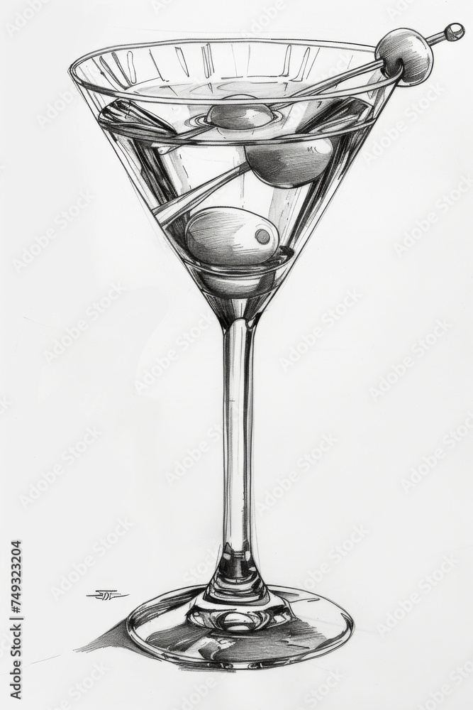Sketch design, cute glass of martini, generated with AI