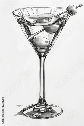 Obraz na płótnie Sketch design, cute glass of martini, generated with AI w salonie