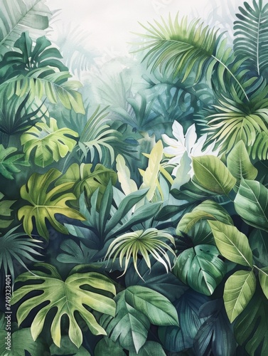 Wallpaper Mural Watercolor painting from ocean coast portraits, in the style of mysterious jungle, generated with AI Torontodigital.ca