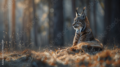 Close up portrait of European Lynx sitting and resting, generative ai photo