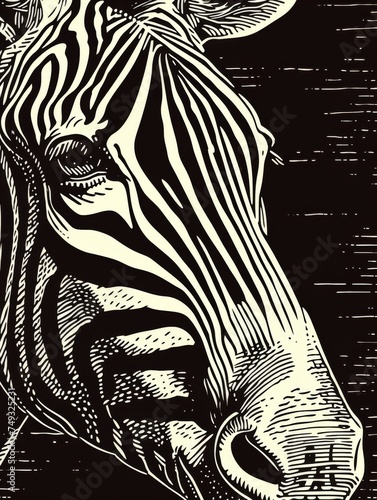 A vintage zebra  plain black colour background  generated with AI