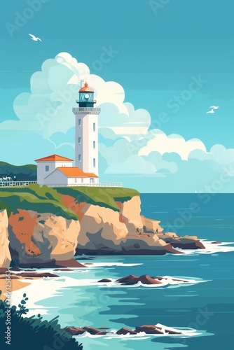 France coast city Biarritz vector flat design illustration, generated with AI