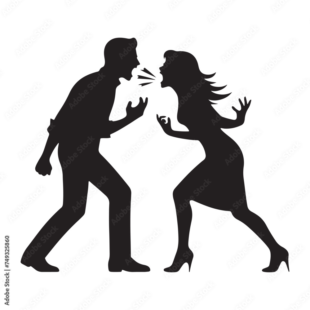 Bewitching Couple Quarrelling Set of Silhouette - Conjuring the Essence of Relationship Drama with Couple Quarrelling Vector - Silhouette of Fighting Couple
