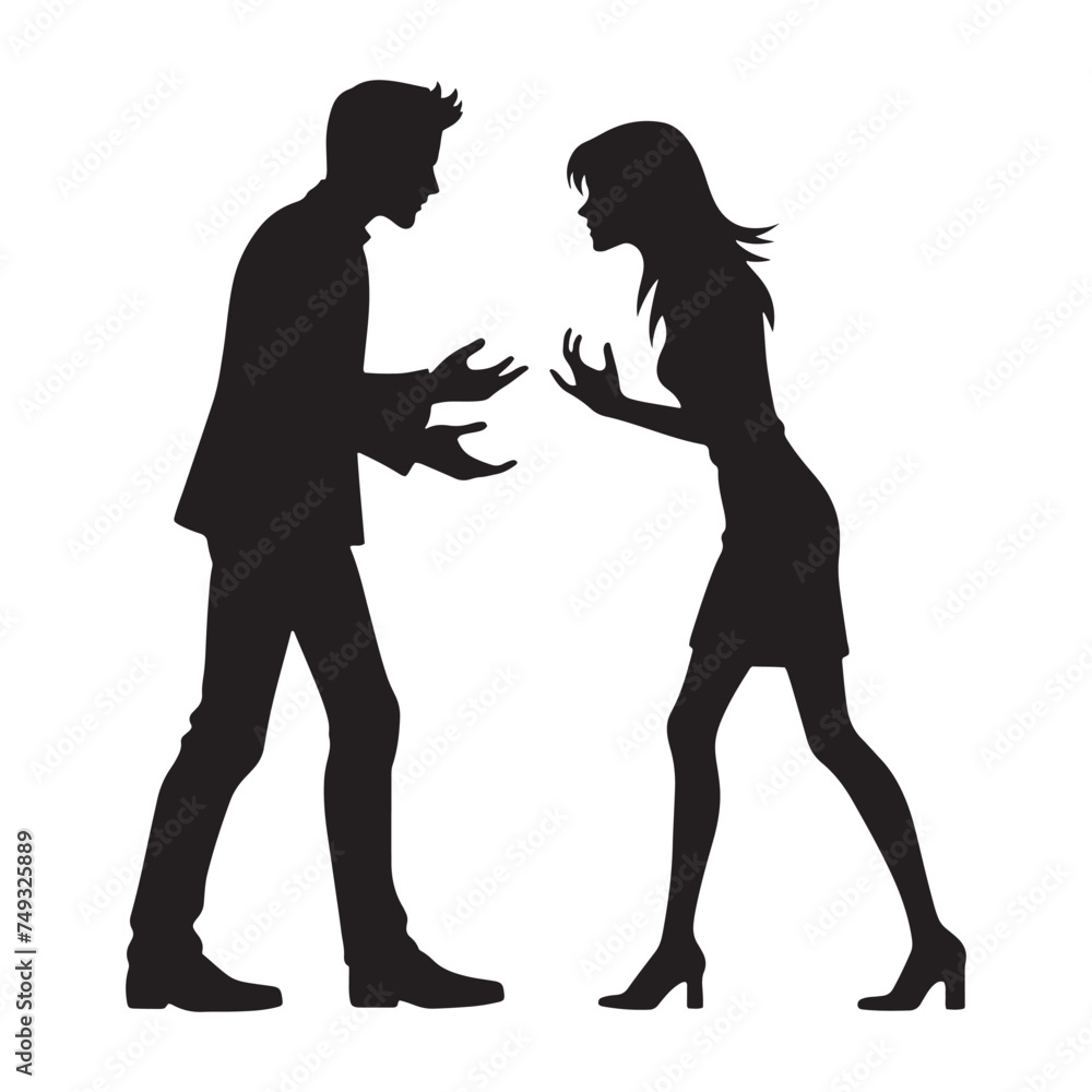 Dynamic Couple Quarrelling Silhouette Collection - Traversing the Emotional Realms through Couple Fight Silhouette - Couple Quarrelling Illustration
