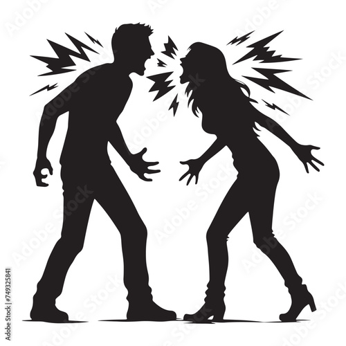 Spine-Chilling Couple Quarrelling Set of Silhouette - Unveiling the Elegance of Relationship Dynamics through Couple Quarrelling Illustration
