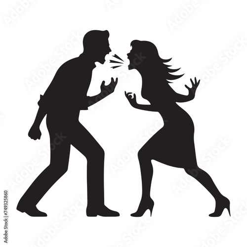 Bewitching Couple Quarrelling Set of Silhouette - Conjuring the Essence of Relationship Drama with Couple Quarrelling Vector - Silhouette of Fighting Couple
