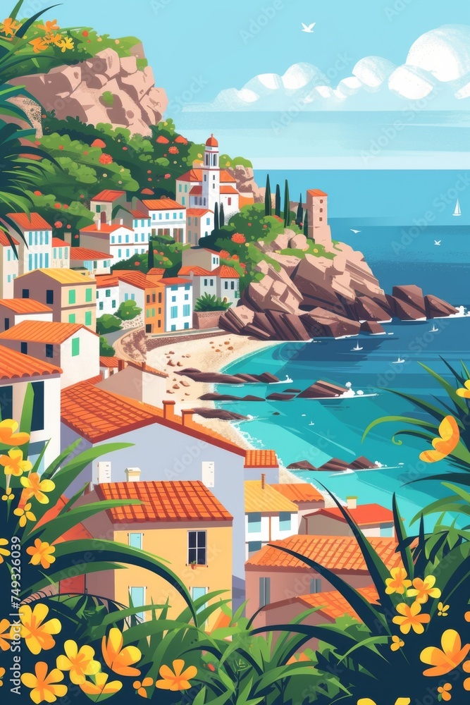 France coast city Marseille vector flat design illustration, generated with AI