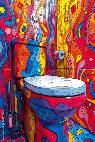 Close up on toilets arty illustration colourful, generated with AI