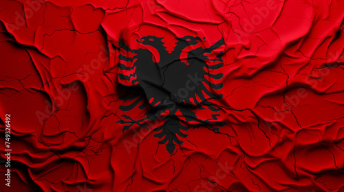 Close-Up of a Wrinkled and Cracked Old Republic of Albania Flag