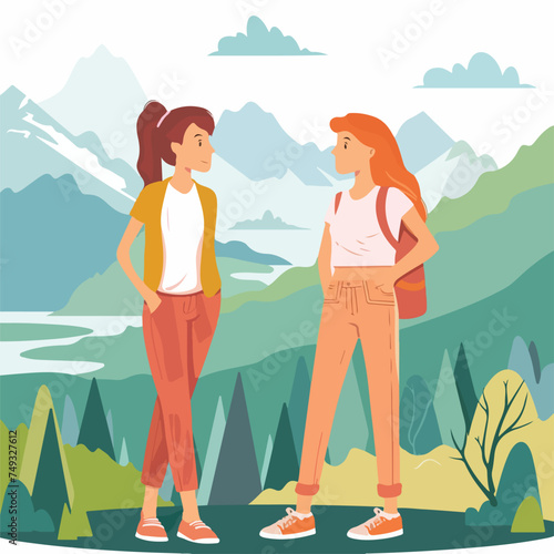 Young women with landscape background isolated on wh