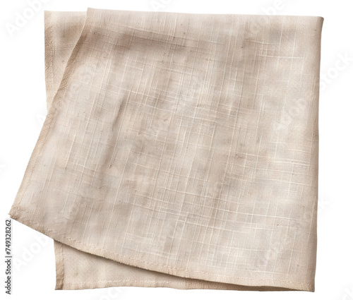 Neatly folded beige linen fabric, cut out photo