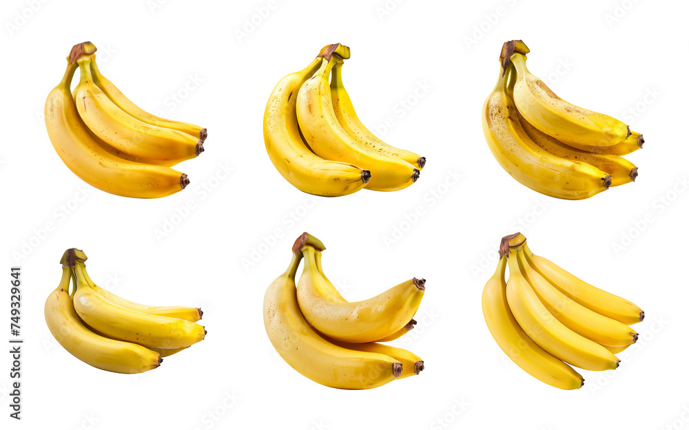 Collection of a bunch of bananas isolated on a transparent background, PNG