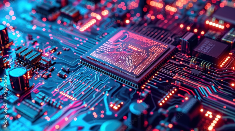 CPU chipset on circuit board. electronic circuit board,
