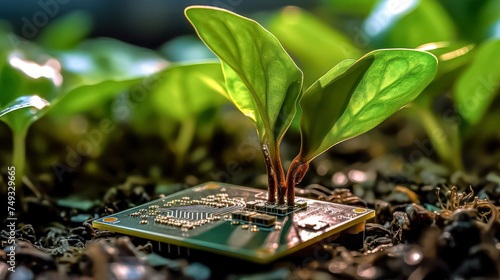a computer chip illustrates an eco friendly concept of new life photo