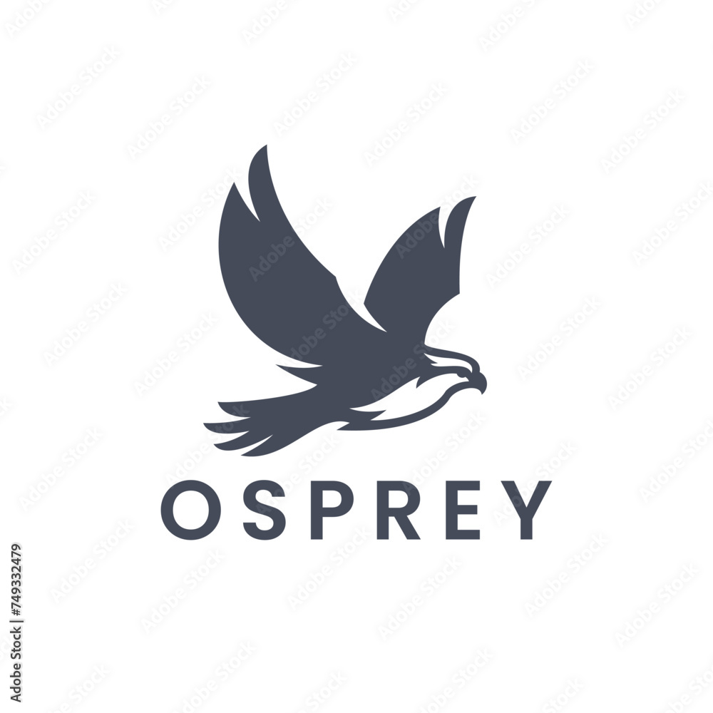 Osprey Black Silhouette vector logo. Flying Osprey illustration. Isolated On White Background