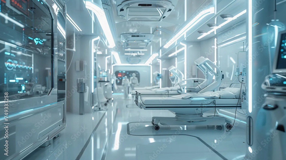 The interior of a modern operating room, the hospital of the future The interior of a modern operating room, the hospital of the future