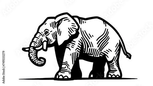 bold Black and White Elephant cartoon  highlighting its majestic presence and distinctive features japan web illustration style