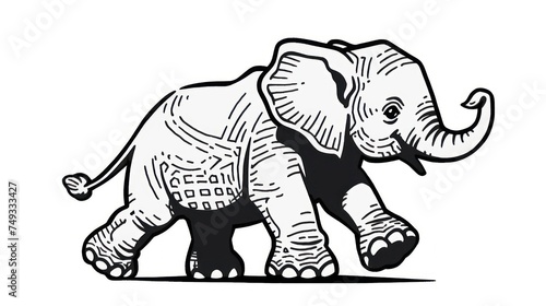 bold Black and White Elephant cartoon  highlighting its majestic presence and distinctive features japan web illustration style
