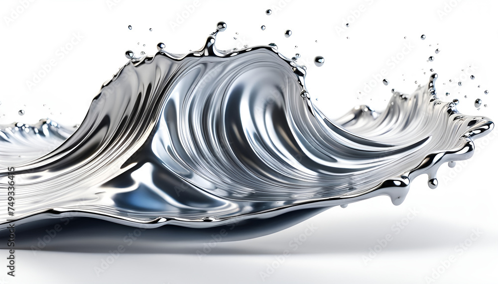 Silber silbern Wasser Welle dynamisch spritzig Tropfen Wirbeln flüssig Vorlage und Hintergründe, Wirbel kraftvoll leuchtend lebendig Energie geladen metallisch Honig glänzend rein Reichtum Luxus edel - obrazy, fototapety, plakaty 