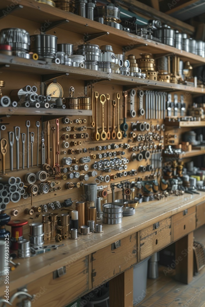 Tooling treasures line the walls, showcasing meticulously arranged tools and dies, each poised to craft intricate components.