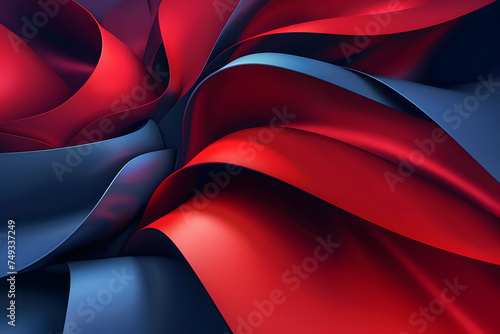 Abstract 3D background in the form of matte curved stripes and waves, background of gradient curved stripes in dark blue and red colors