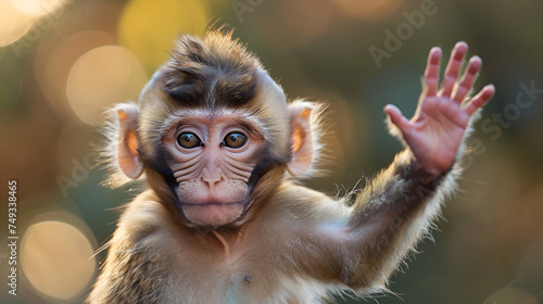 Cute monkey waving bba, generative ai © Neelam