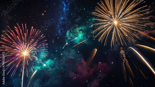 Colorful fireworks exploding over a dark night sky