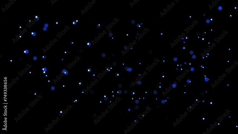 Abstract loop blue bokeh particles glow floating on black background 4K ...