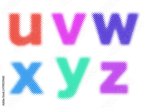 ハーフトーンのアルファベットのセット　u v w x y z  カラー