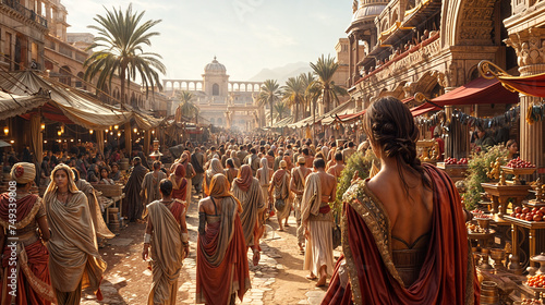 Bustling marketplace in ancient Rome