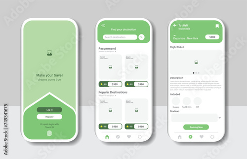 Online airline ticket booking design for mobile application. Airline ticket booking platform screen. Graphical user interface for responsive mobile applications