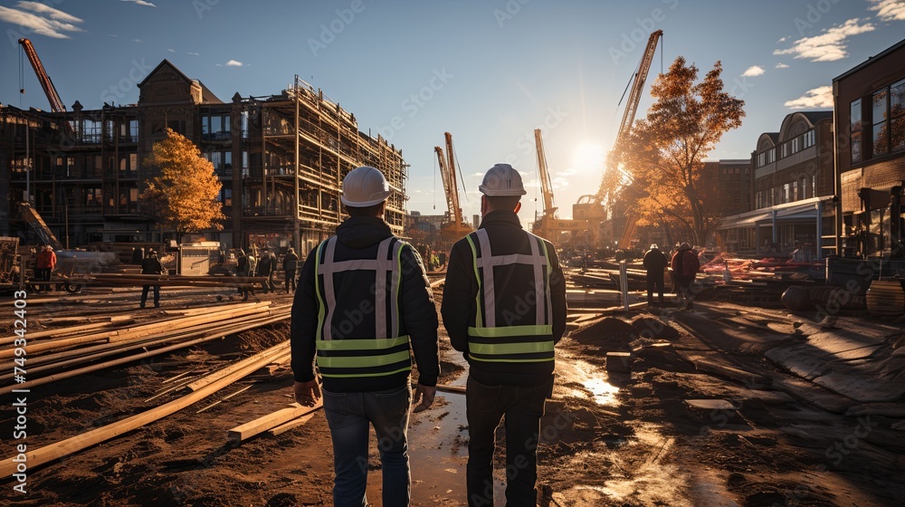 Construction Engineers and Architects Discussing at Building Site