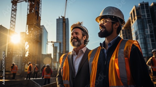 Construction Engineers and Architects Discussing at Building Site