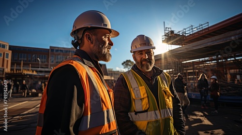 Construction Engineers and Architects Discussing at Building Site