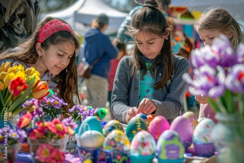 A Colorful Array of Creativity Unfolds at the Egg Decorating Station, Where Families Gather to Celebrate Spring's Arrival at the Fair