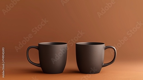 a mock-up image featuring two mugs positioned on a vibrant brown background.