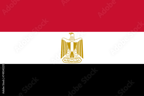 Close-up of red white and black national flag of African country of Egypt with golden eagle and text. Illustration made February 10th, 2024, Zurich, Switzerland.