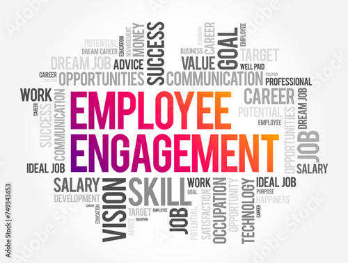 Employee Engagement - describes the level of enthusiasm and dedication a worker feels toward their job, word cloud concept background