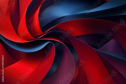 Abstract 3D background in the form of matte curved stripes and waves, background of gradient curved stripes in dark blue and red colors