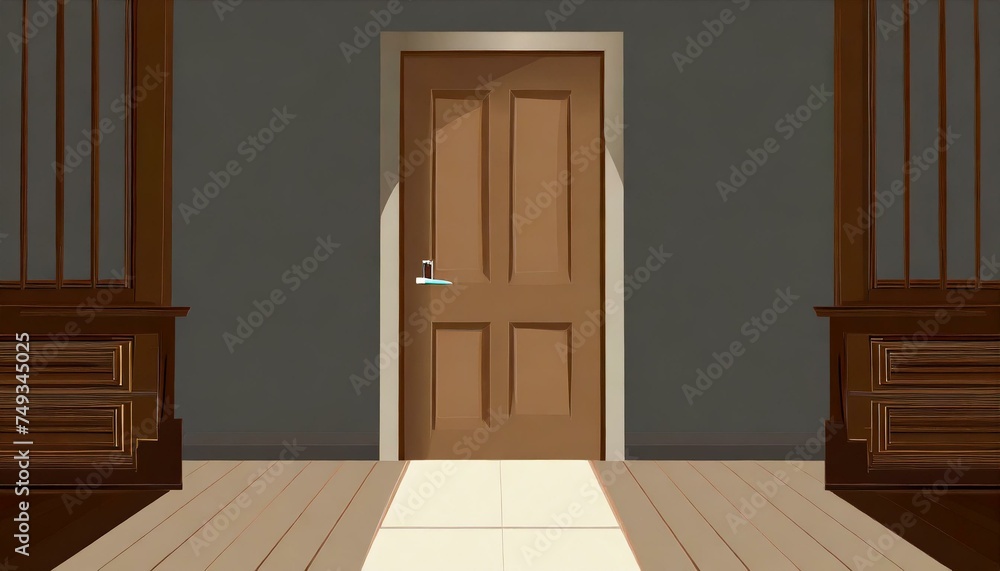 Wooden door illuminated by a light in a dark room Wooden door illuminated by a light in a dark room