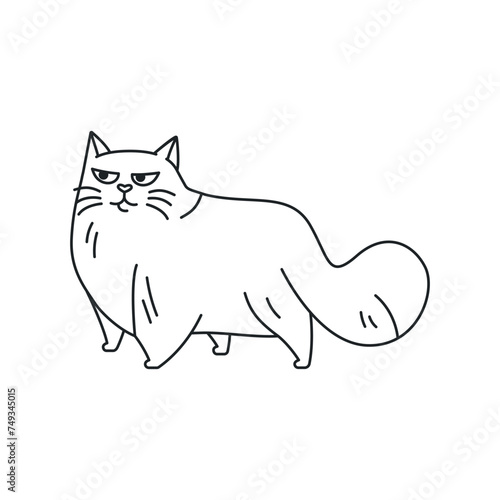 The cat is standing color element. Cartoon cute animal.