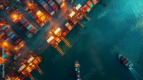 Efficient global logistics operations moving cargo at a bustling commercial seaport. Concept Global Logistics, Cargo Movement, Commercial Seaport, Efficient Operations, Supply Chain Management