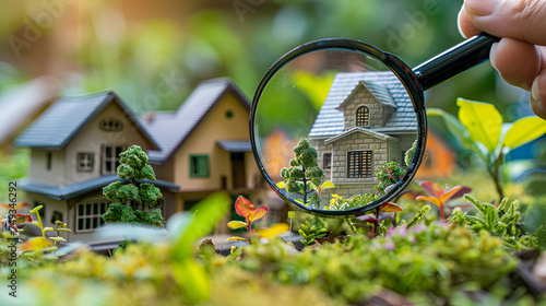 Searching for house and property with magnifying glass real estate investments, generative ai