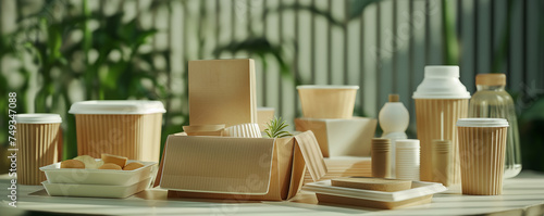 A biodegradable and compostable packaging solution for food products made from sustainable materials such as plant-based plastics or recycled paper photo