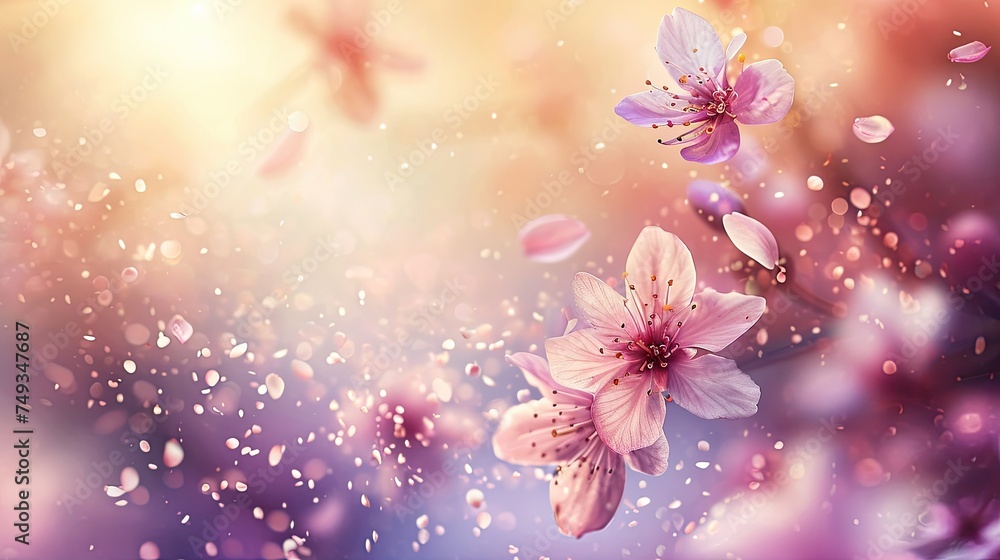 A close-up of cherry blossoms against a vivid sunset, melding nature's wonders in a stunning tableau.