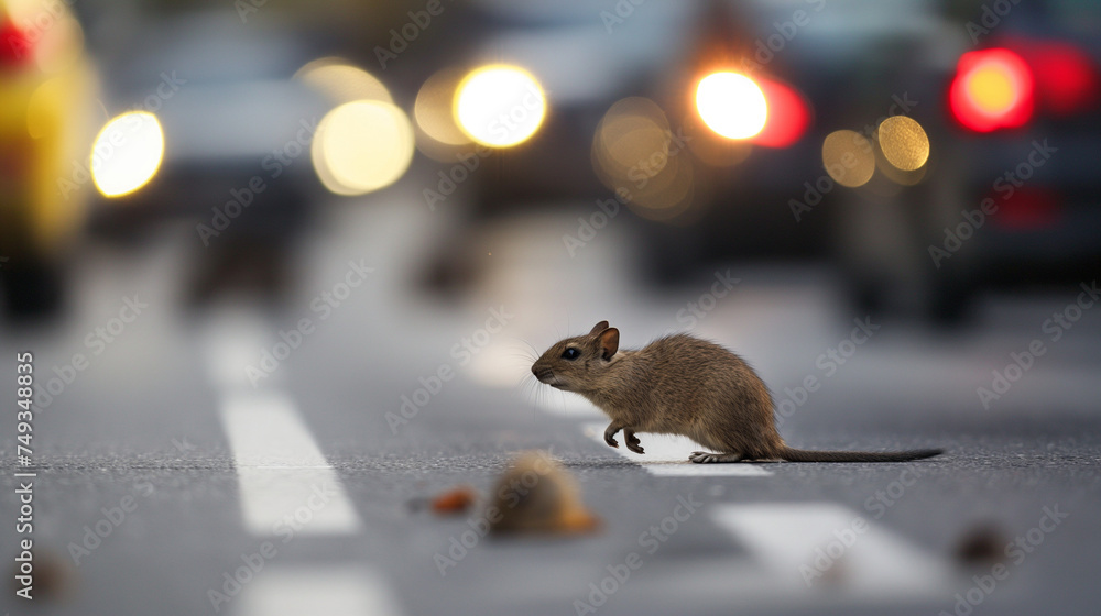 Tiere symbolisch im Verkehrsstau auf der Straße Stauursache mit Humor lustig mit Giraffe Maus, Schildkröte Nashorn dargestellt Generative AI - obrazy, fototapety, plakaty 