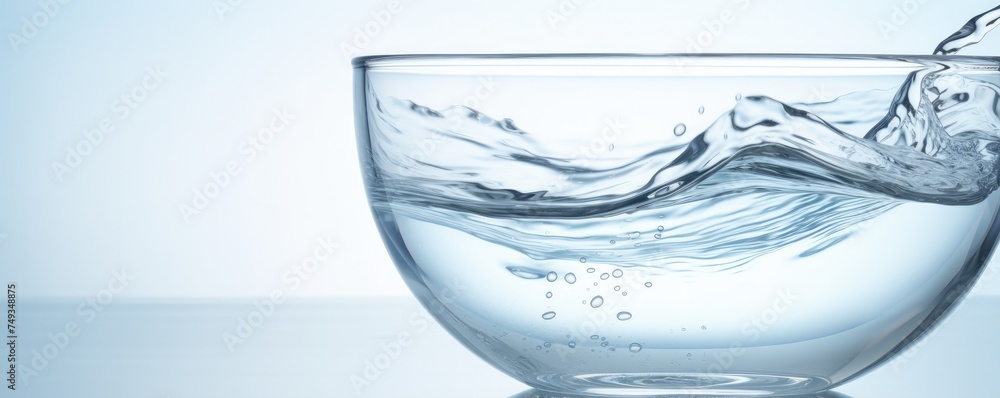Close up view of splash of clear drinking water in a cup, banner. Generative Ai. Close up view of splash of clear drinking water in a cup, banner. Generative Ai.
