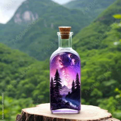mountains and milky way in a bottle
