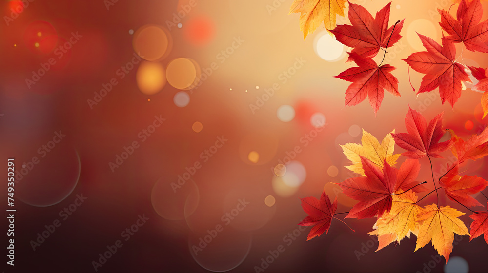 Seasonal Autumn red and yellow Maple leaves with soft focus light and bokeh background created with Generative AI Technology Seasonal Autumn red and yellow Maple leaves with soft focus light and bokeh background created with Generative AI Technology